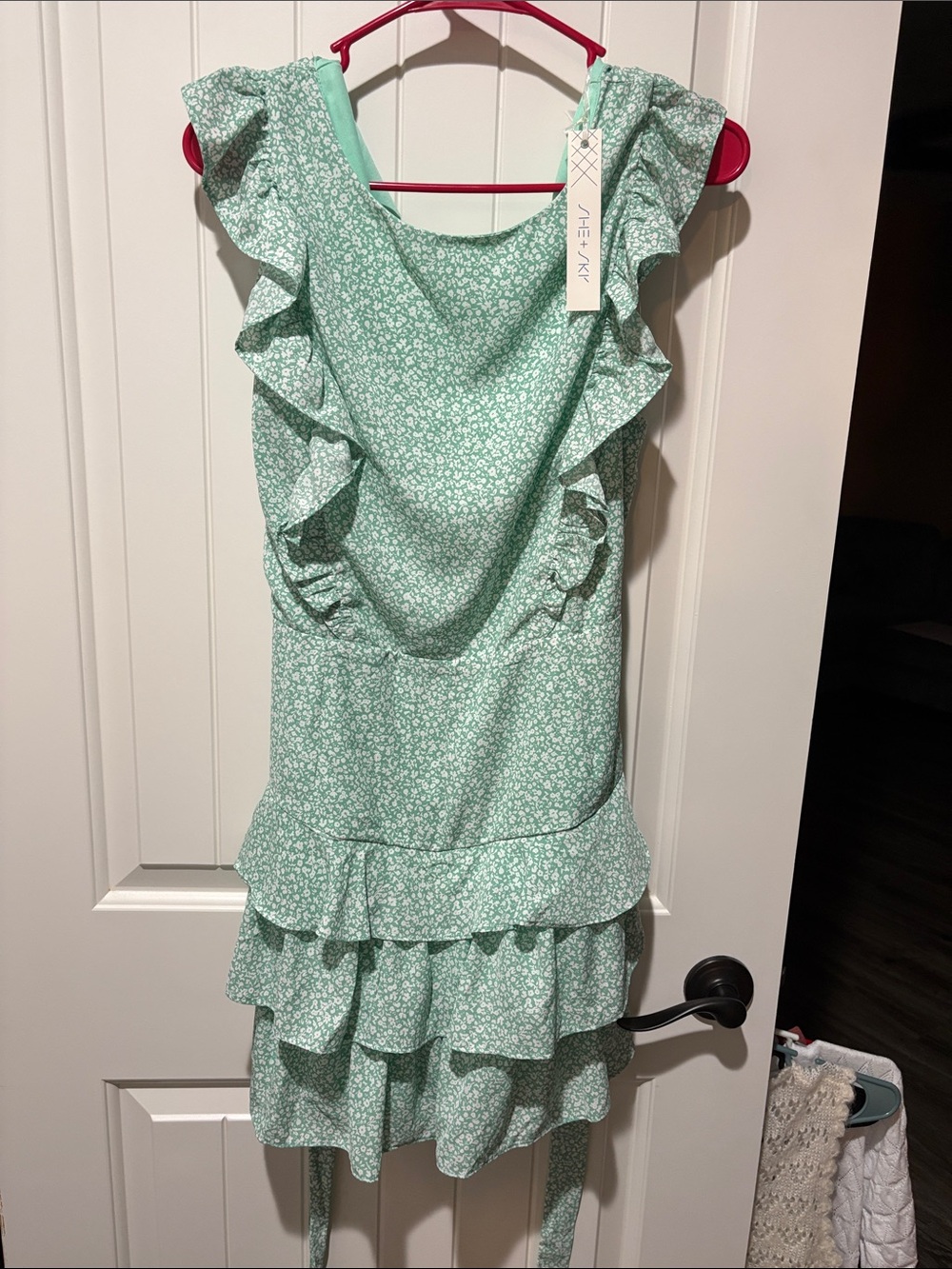 She and Sky Mint Green Floral Ruffle Romper